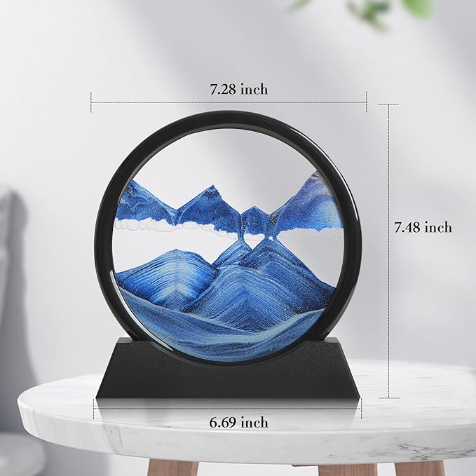 Rundes Glas-Sandkunstbild zum Entspannen auf dem Schreibtisch