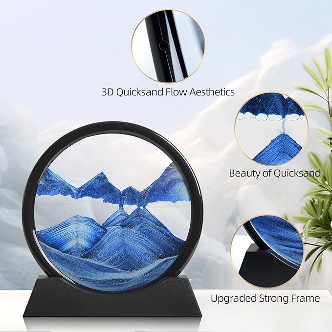 Rundes Glas-Sandkunstbild zum Entspannen auf dem Schreibtisch
