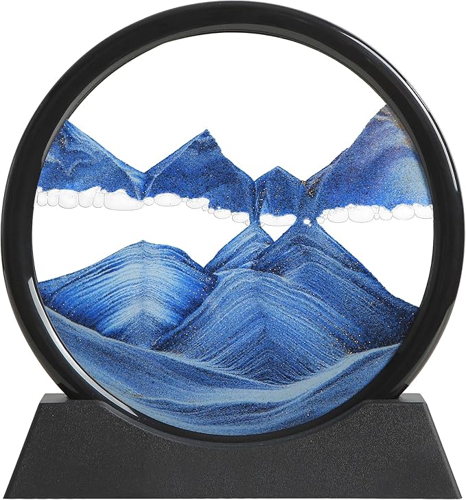 Rundes Glas-Sandkunstbild zum Entspannen auf dem Schreibtisch